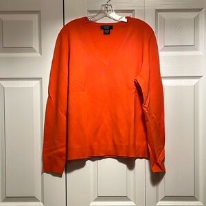 Lord & Taylor women’s cashmere v-neck sweater - coral color - XL - gently worn